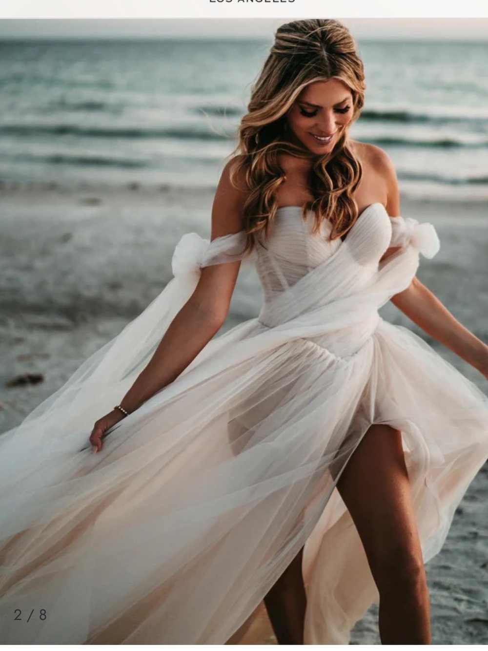 KISSPROM Kaydra Champagne Tulle Off-Shoulder Wedding Dress Size 4 NWT